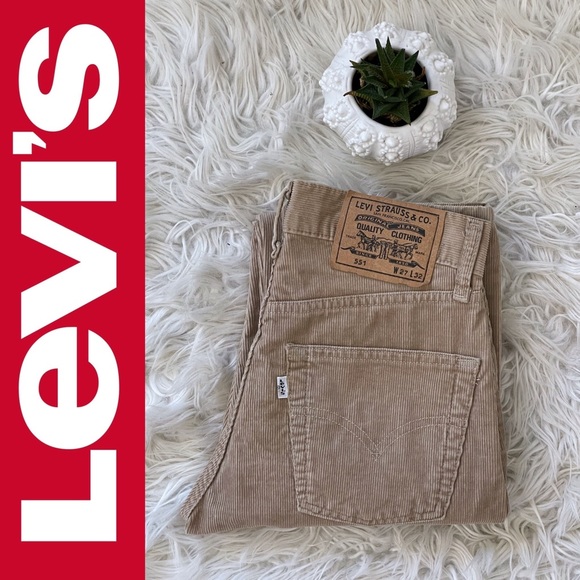 Vintage LEVI’S 551 tan corduroy button fly straight leg pants with white tab - Picture 12 of 16